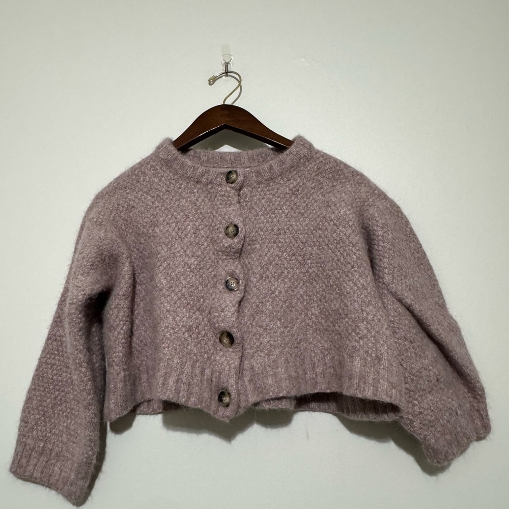 Velvet by Graham & Spencer Lavender Cropped Button Cardigan Shrunken‎ Large